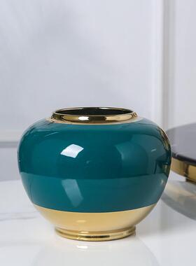 高档景德镇陶瓷花纯手工绿色桌面摆件玄关墨软装饰品视柜电插瓶花