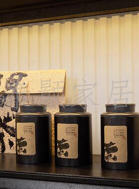 新中式JJ样厅板间软装饰茶具套装展装饰马口铁茶罐叶客厅茶品室摆