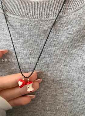 xl466晚睡的桔吊梗「红果苹乐园」可爱滴爱心苹果项炼红色少釉女