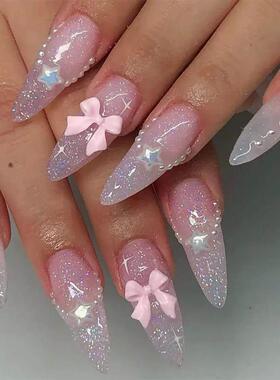 Simple Stiletto French Fake Nails for Valentines Day Almond