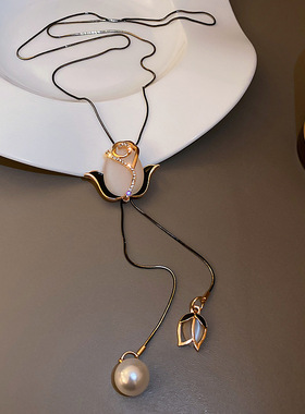 郁金香韩国气质猫眼毛衣洋气项链