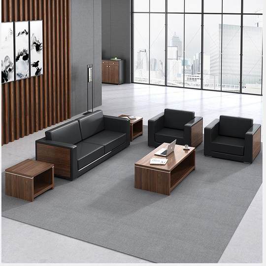 厂家直供办现代简约公沙发茶几组合接待洽谈室商务会客区真皮沙发
