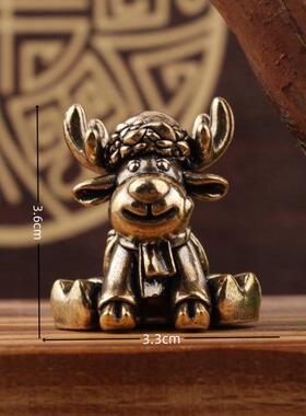 黄铜花鹿梅一对桌面创意纯铜摆件铜器小麋乌鹿义小商1品金属工艺