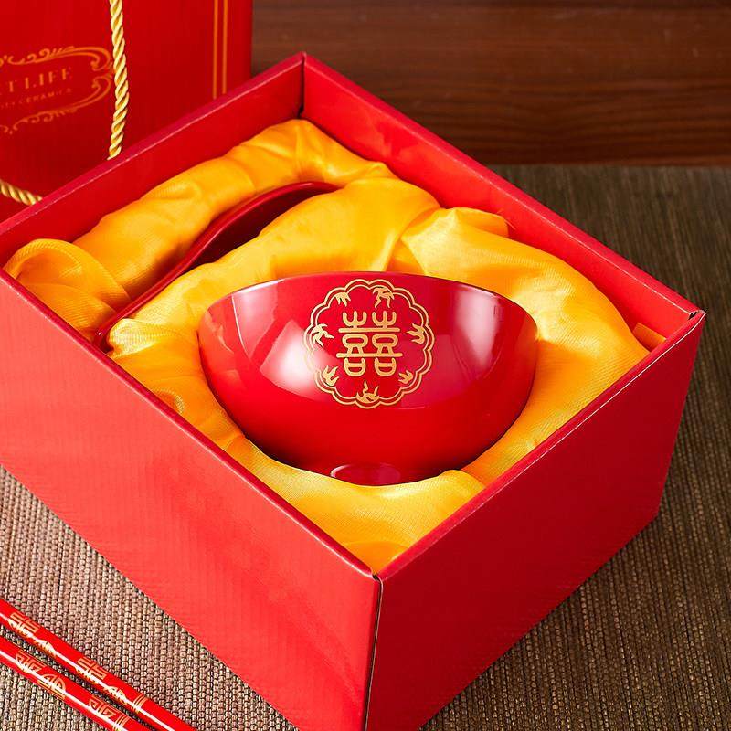 龙凤碗陶瓷红碗结婚碗筷套装中式喜字高脚碗餐具陪嫁用品婚庆礼品,淘宝优惠券,粉丝福利购,淘宝优惠卷