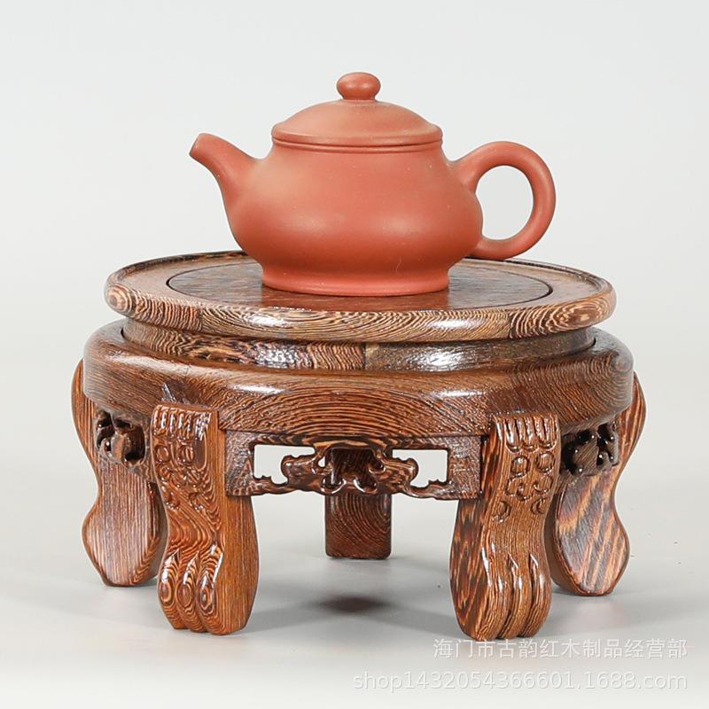 Chicken wing wood round fish tank base antique vase flower pot Buddha statue Wenwan stone ornaments solid wood base bracket