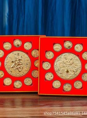 纪念币金箔摆件套装百福装饰摆件
