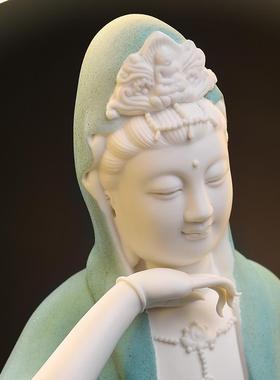 高档东泥土 陶瓷自在方观音佛像摆件 家居装禅意客厅办室公茶室中