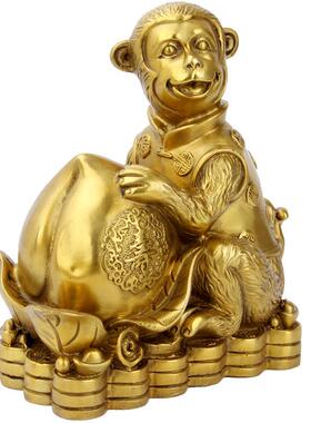 黄铜生肖猴子摆件黄铜如意猴福印猴寿桃猴黄金袋聚宝盆猴摆件