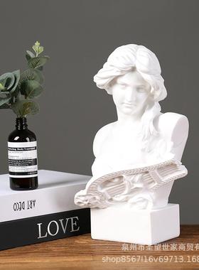 式希腊琴女脂石树膏像像模型素描美术头摆件欧人像婚30厘米琴庆道