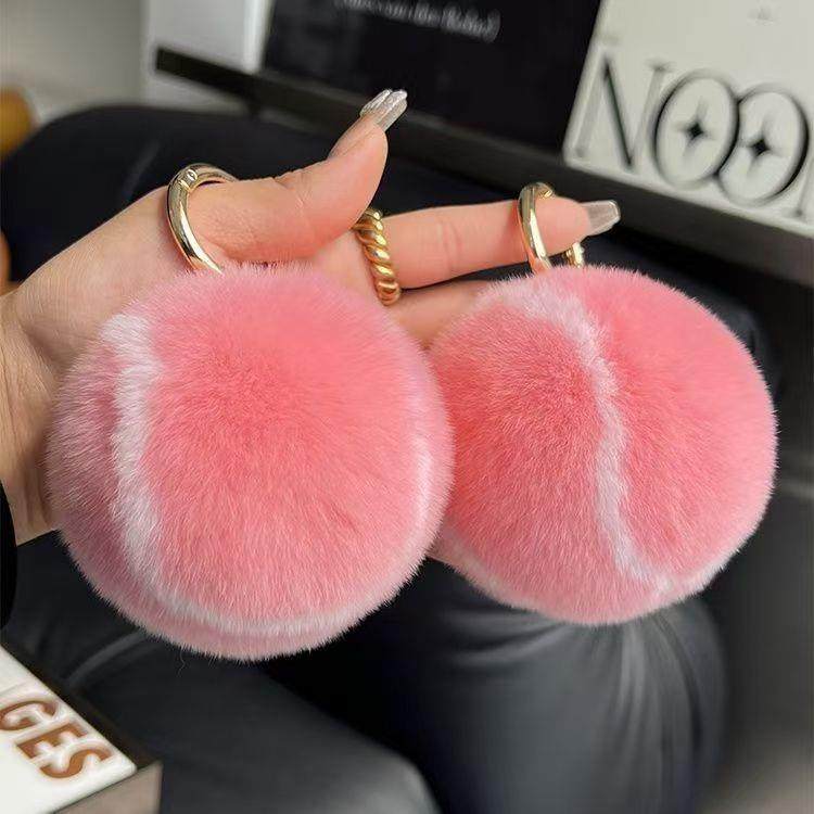 可爱网球感毛绒汽车钥匙扣挂件ins绒球包包礼物书包毛绒饰品,淘宝优惠券,粉丝福利购,淘宝优惠卷