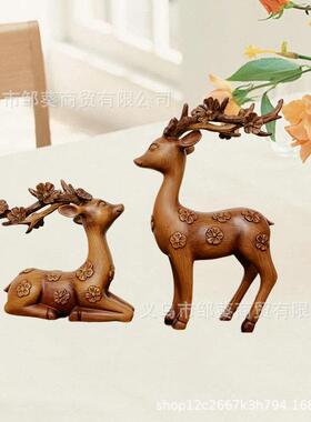 梅花对鹿树脂工艺品摆件客厅玄关电视柜酒柜家居样卧室书房装饰