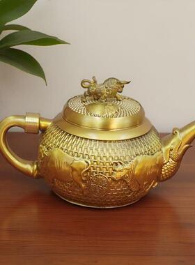五牛黄铜摆件仿古茶壶龙头酒壶水壶工艺品铜器礼品铜壶