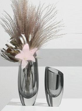现代简约轻奢玻璃花瓶客厅餐桌干花插花装饰品样板房摆件琉璃花器