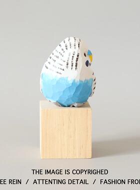 手工木雕小鸟蓝色虎皮鹦鹉摆件桌面治愈系小肥啾装饰送人生日礼物