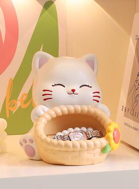 招财猫玄关摆件入户进门钥匙收纳盒家居客厅好物装饰乔迁新居礼物