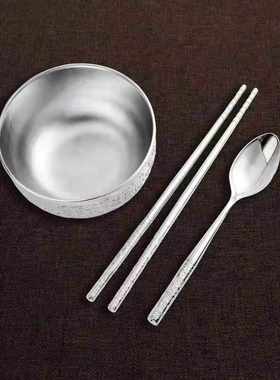 银碗筷三件套宝宝银碗套装银碗婴儿认干亲碗筷认干儿子礼物银勺子