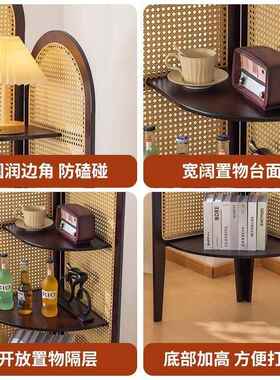 新中式转角柜置物架客厅卧室阳台三角柜藤编书架落地花架拐角架子