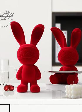 电视柜摆件轻奢高档红色兔子乔迁新居礼品结婚房间客厅玄关装饰品