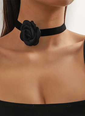 choker香风复古米色晚宴花朵项链