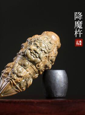 天然绿檀木实木雕刻金刚杵金刚镢 镢庇护摆件佛像金刚挂件盘玩手