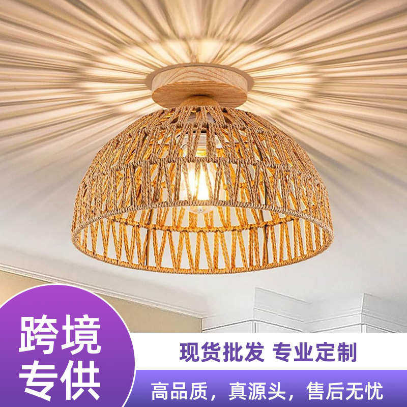 跨镜暴款藤编吸顶灯波西米亚手工编织美式过道玄关客厅灯具,淘宝优惠券,粉丝福利购,淘宝优惠卷