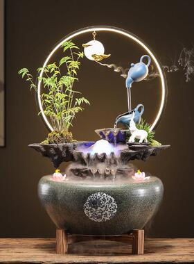 创意流水生财摆件陶瓷悬壶循环水喷泉办公室客厅桌面招财开 业礼