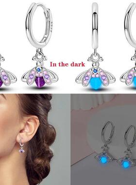 Hoop Earrings 925 Sterling Silver Starry Moon Feather Blue S