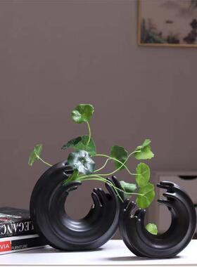 现代轻奢工艺品摆件创意家居陶瓷装饰插花样板间雕塑软装饰品
