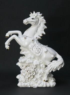 景德镇雕塑陶瓷大号马高白马到成功工艺品摆饰书房客厅装饰玄关