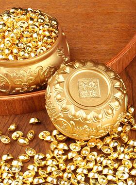 聚宝盆招财盆摆件招财盆金属工艺品沙金小元宝实心黄铜五福聚宝盆