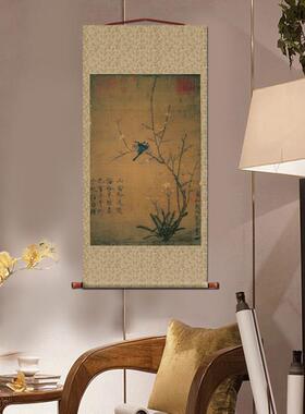 宋徽宗赵勋、腊梅家禽画、花鸟画、卷轴挂画、古玩画、临摹、书画