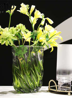 简约创意渐变玻璃花瓶透明插花装饰客厅软装摆件大号水培植物花器