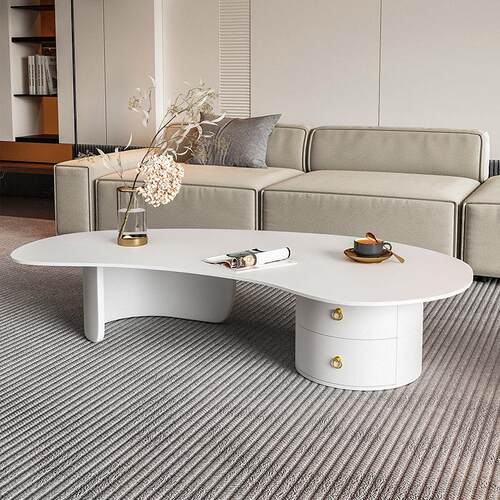 意式岩板茶几异形抽屉轻奢简约现代客厅家用创意不规则小户型茶桌 - 图2