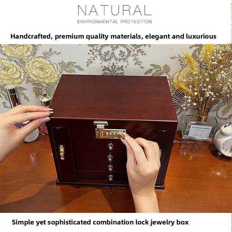German combination lock jewelry storage box solid wood ring necklace box European style multi-layer hand jewelry storage box