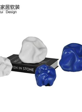 现代简约陶瓷小摆件创意几何桌面软装饰品白色蓝色办公室书桌摆设