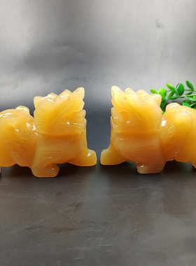 貔貅工艺品飞天貔貅摆件摆件黄玉玉器批发玉石 一对貔貅 米摆件