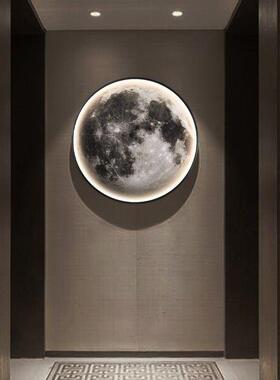现代轻奢卧室床头装饰画高级感月球发光氛围灯画行星地球玄关壁画