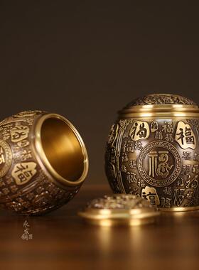 直销新款全铜带盖百福缸摆件铜缸铜水缸招财铜家居客厅玄关装饰礼