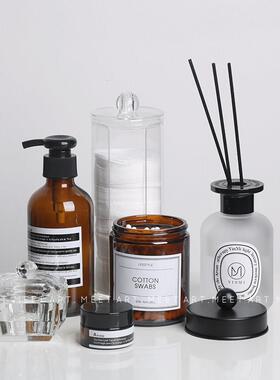 现代简约样板房化妆室棉棒化妆棉盒摆件浴室柜软装饰品玻璃收纳瓶