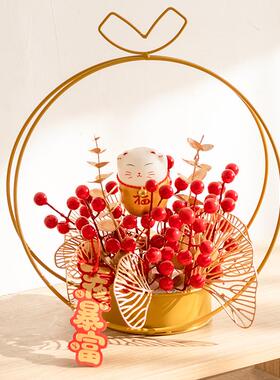 新年花艺发财果彷真花装饰摆饰春节过年龙年客厅新居乔居布置家居