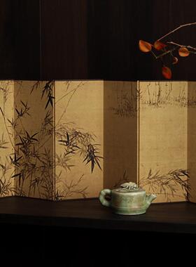 东方美学竹图双面桌面小屏风茶桌屏风茶室背景摆件