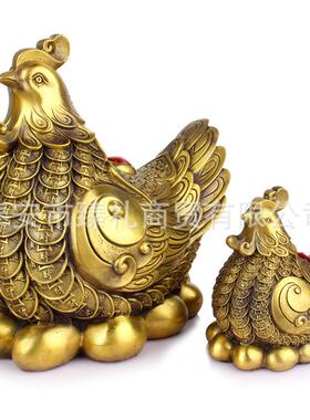 铜大鸡大利摆件铜母鸡公鸡摆件铜生肖鸡摆件黄铜铜鸡工艺品摆件
