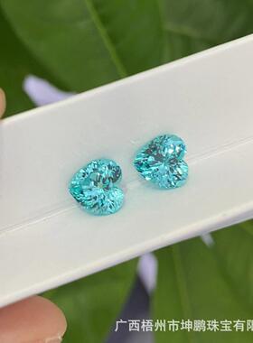 源头厂家霓虹蓝帕拉伊巴碧玺实验室蓝宝石桃心形湖水蓝裸石戒面
