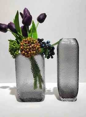 现代简约艺术设计珍珠缸灰色玻璃花瓶家居样板房餐厅桌面插花摆件
