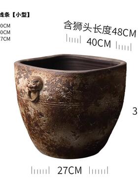 高档狮头陶瓷古董摆大缸盆粗陶手工圆水箱大花鱼罐缸落地式设庭院