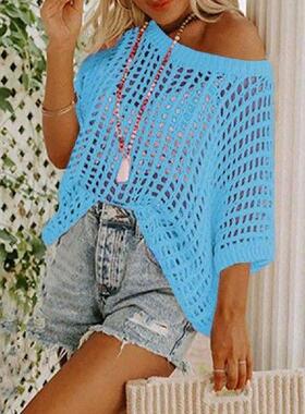 Hollow Out Women Casual Tops O-neck Short Sleeve