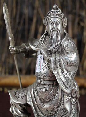 古玩杂项仿古铜器白铜书房居家摆件精品工艺品站关公拿刀