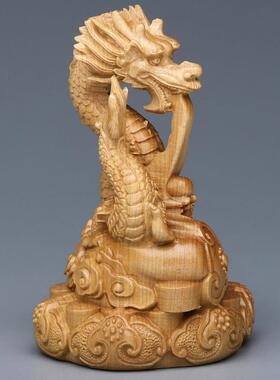 崖柏木雕龙家居摆盘载件实木禄精雕祥龙福车装饰工艺品活动
