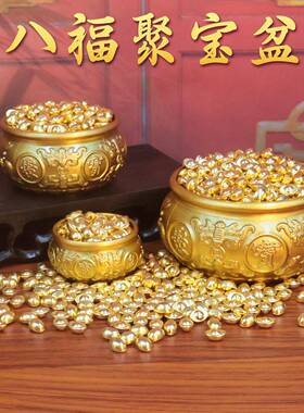 黄铜八福双鱼聚宝盆招财纳福摆件工艺品迷你小元宝办公室招财摆件