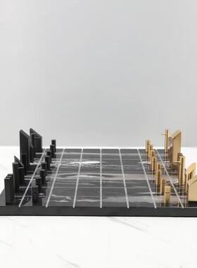 现代简约树脂大理石动感棋盘样板房售楼部卧室书房客厅餐厅饰品